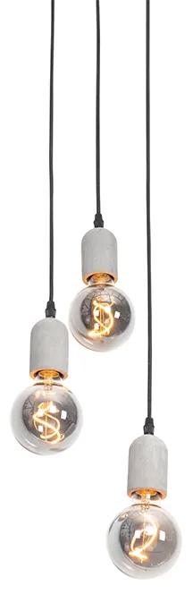 Industriële hanglamp zwart met beton rond 3-lichts - Pedra Landelijk, Industriele / Industrie / Industrial E27 Binnenverlichting Lamp