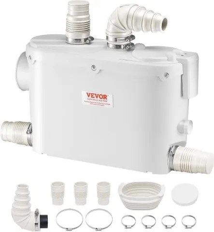 VEVOR afvalwaterpompstation 500W, 6600 l/u debiet, 8 m opvoerhoogte, afvalwaterpomp 2900 tpm met 3 waterinlaten voor kelder, keuken, gootsteen, douche, bad, afvoer van afvalwater in de wasmachine en vaatwasser.