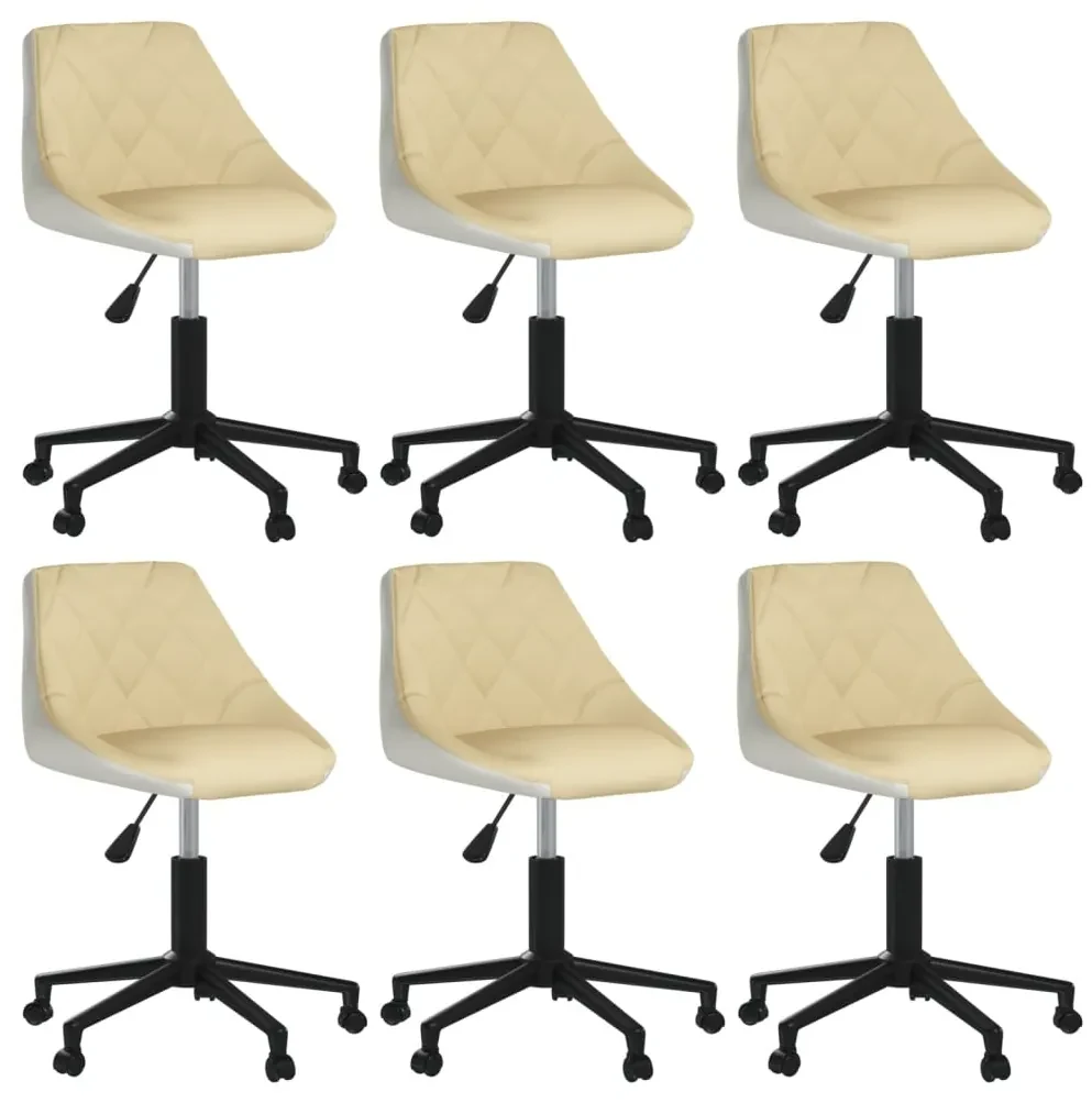 vidaXL Eetkamerstoelen draaibaar 6 st kunstleer crèmekleurig en wit