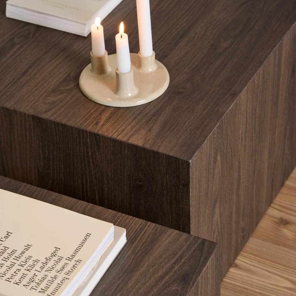 Blok Salontafel Set Donkerbruin Hout - 58 X 58cm.