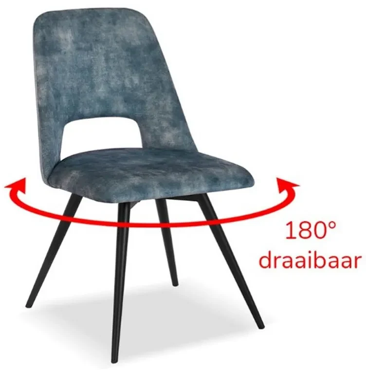 Eetkamerstoel - Malmo - Draaibaar - stof Velours Adore Niagara blauw