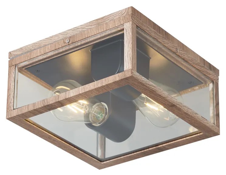 Buitenlamp Industriële plafondlamp hout print IP44 2-lichts - Charlois Industriele / Industrie / Industrial E27 IP44 Buitenverlichting vierkant
