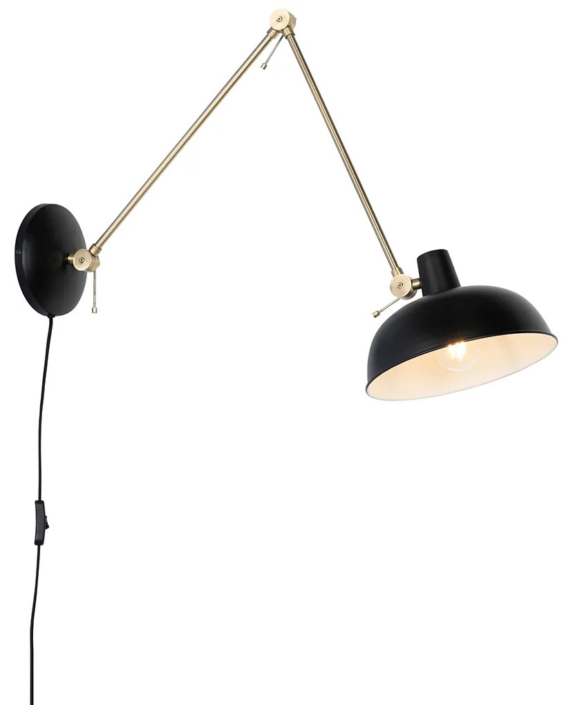 Retro wandlamp zwart met brons - Milou