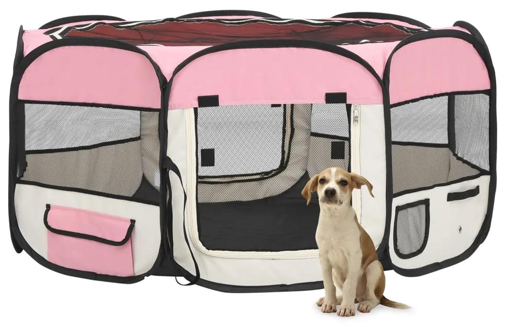 vidaXL Hondenren inklapbaar met draagtas 145x145x61 cm roze
