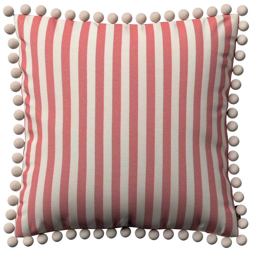 Dekoria Kussenhoes Wera met pompons, rood-ecru  45 x 45 cm