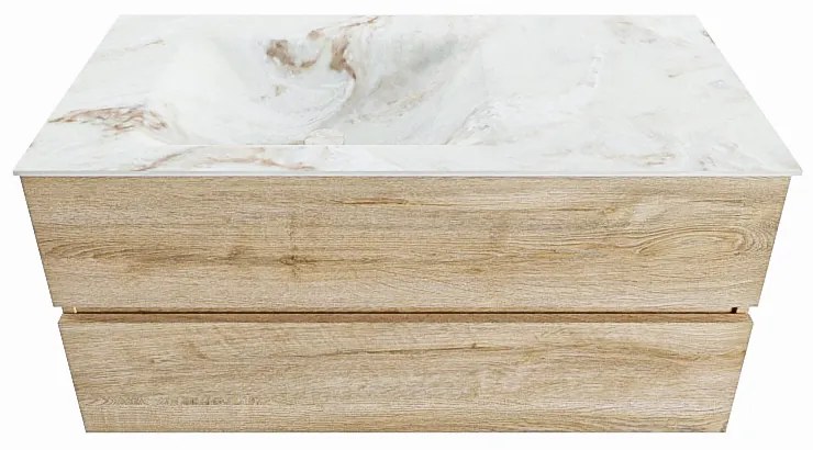 Mondiaz Vica DLux badmeubel 100cm washed oak 2 lades met wastafel frappe links 1 kraangat