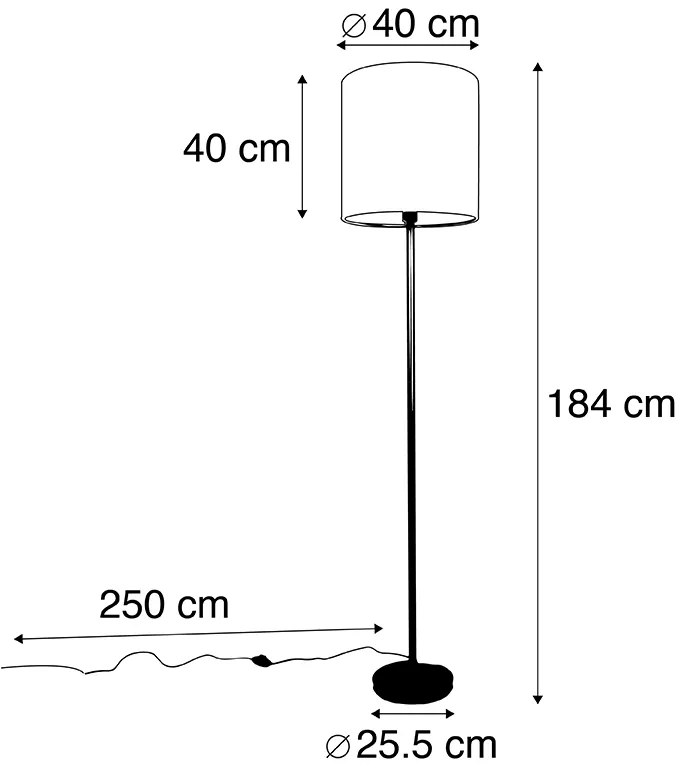 Klassieke vloerlamp messing met zwarte kap 40 cm - Simplo