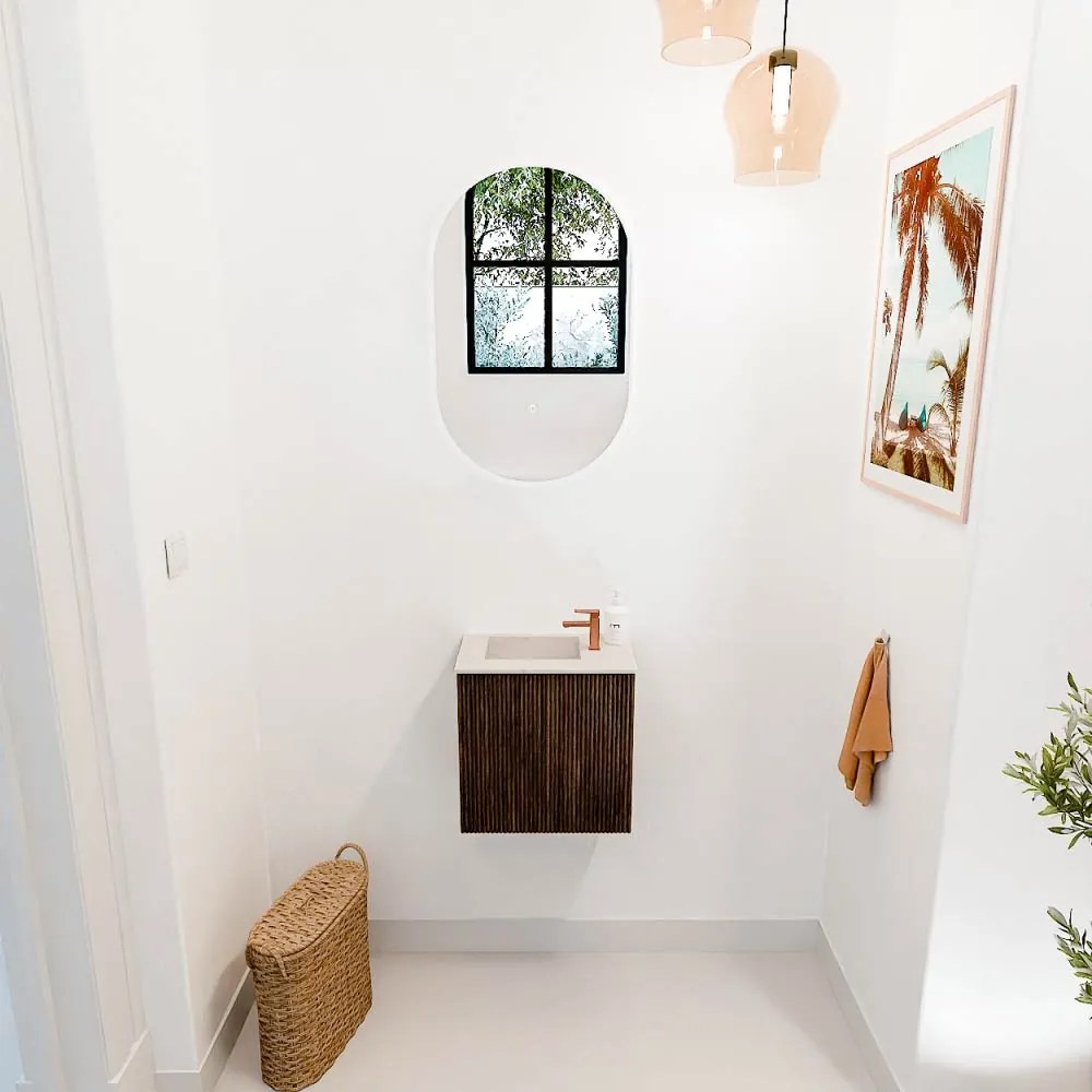 Mondiaz Joya DLux 40cm toiletmeubel walnut met wastafel faye links 1 kraangat meli