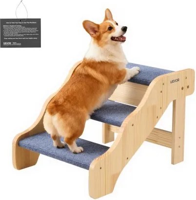 VEVOR Hondentrap 580x430x380 mm, 3-treden huisdierentrap, houten trap geschikt voor kleine, middelgrote, grote en oudere huisdieren, evenals puppy's tot 68 kg, hondenladder voor bedden, banken en auto's