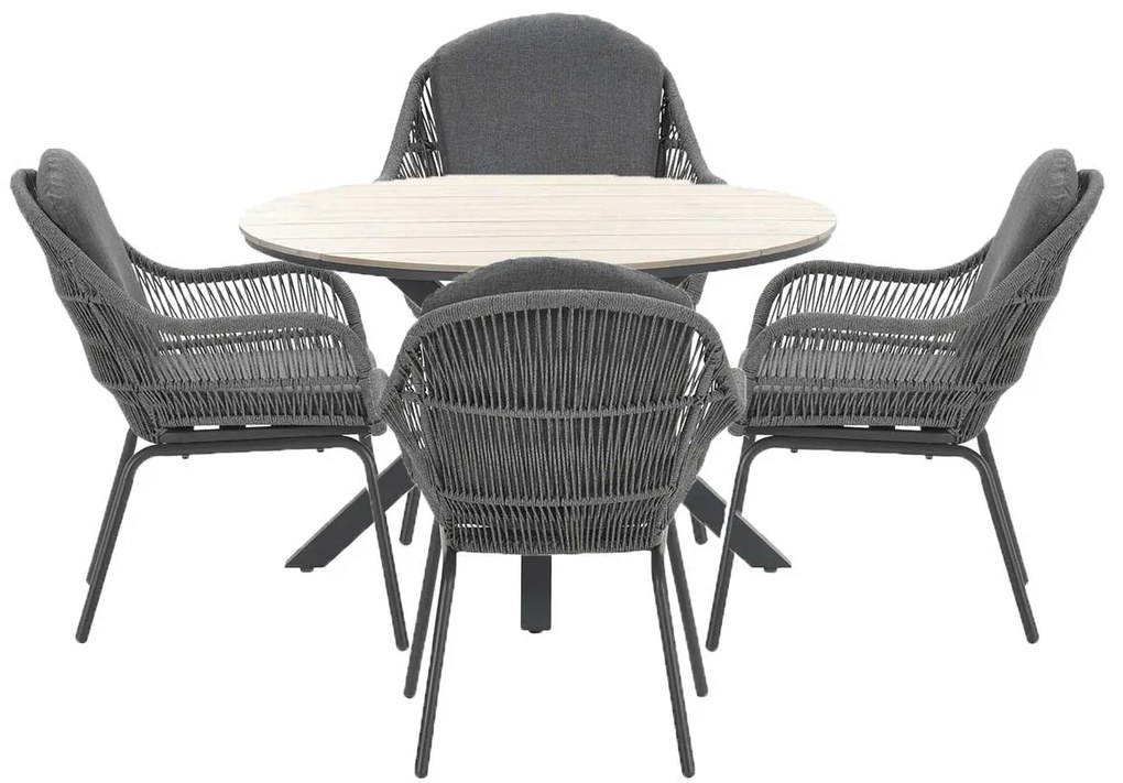 Garden Impressions Yima tuinset 5-delig licht grijs - Tulli tuintafel bruin Ø122 cm