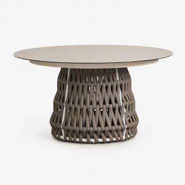 Ronde Tuin Tafel Ø140 Cm Van Keramiek En Gevlochten Touw Tevary Gardenia Wit - Sklum