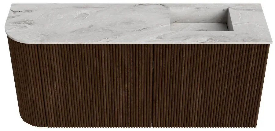 Mondiaz Joya DLux 90cm toiletmeubel ronding links walnut met wastafel faye rechts zonder kraangat glace