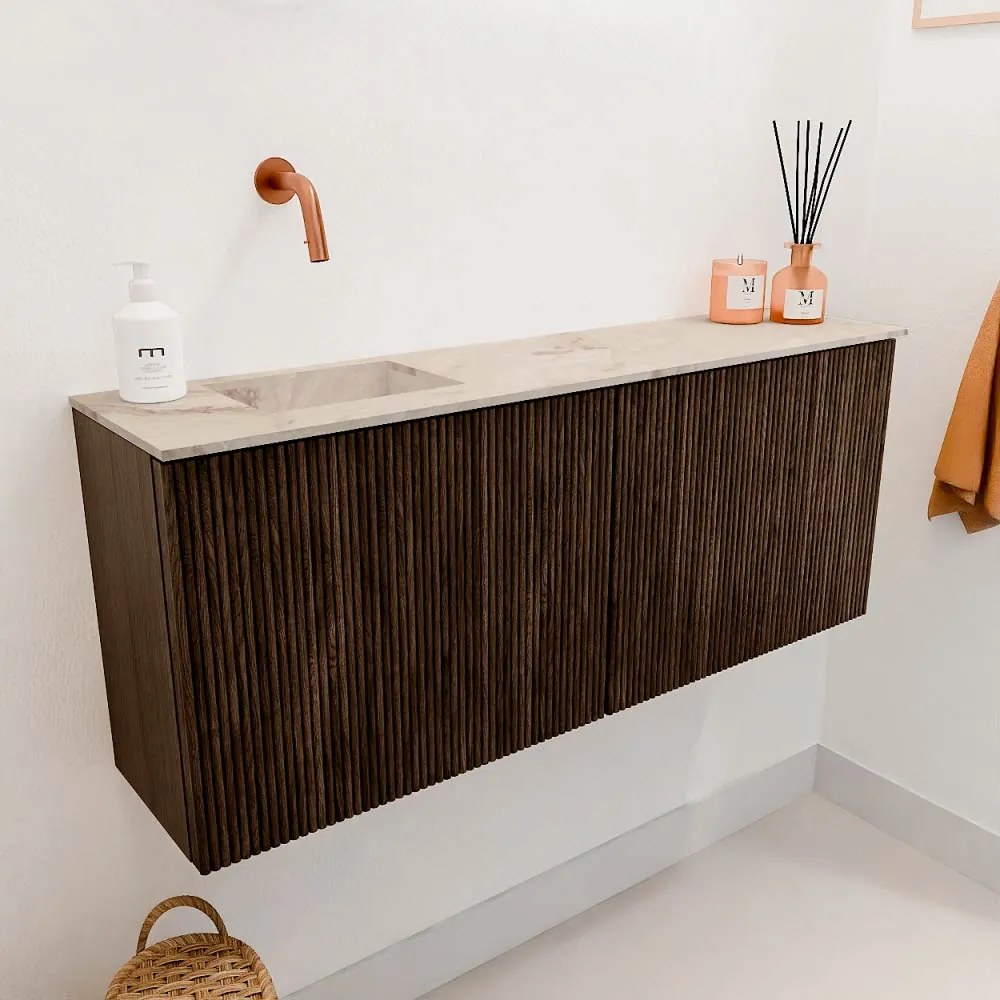 Mondiaz Joya DLux 100cm toiletmeubel walnut met wastafel faye links zonder kraangat frappe