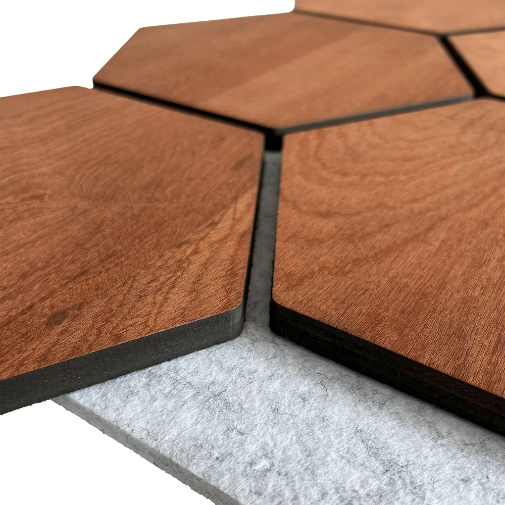 Hexagon Panel Gerookt Eiken met Grijs Vilt 81CM | Akoestisch | Wanddecor | Zeshoekig- Grijs vilt