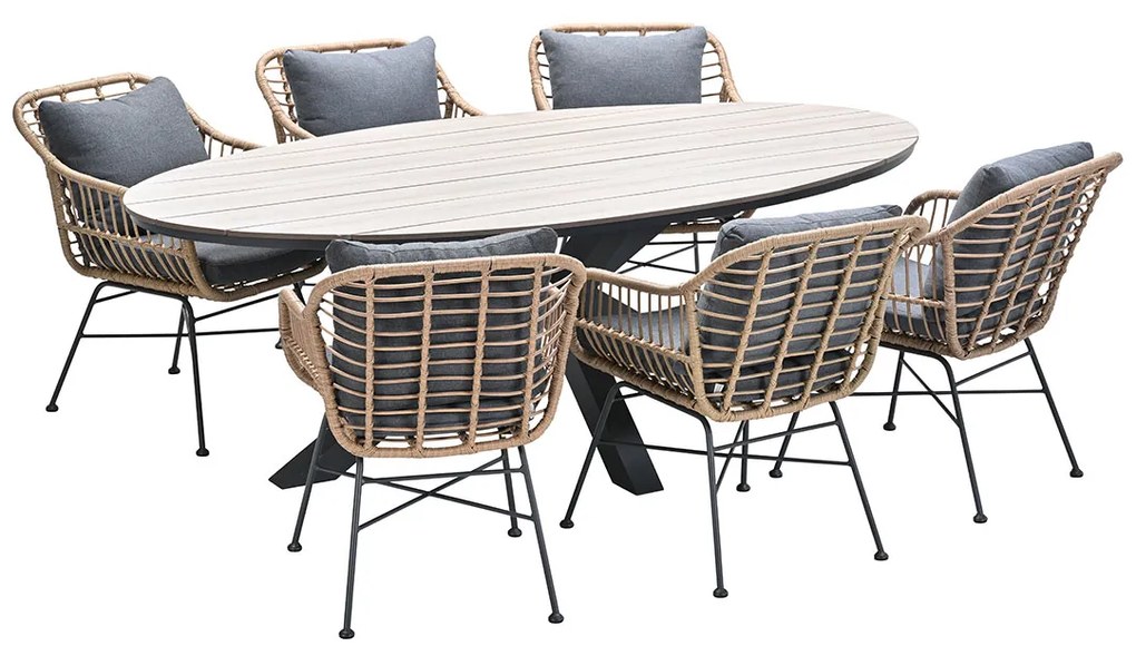 Garden Impressions Lucas tuinset 7-delig bruin - Tulli tuintafel 220x115 cm