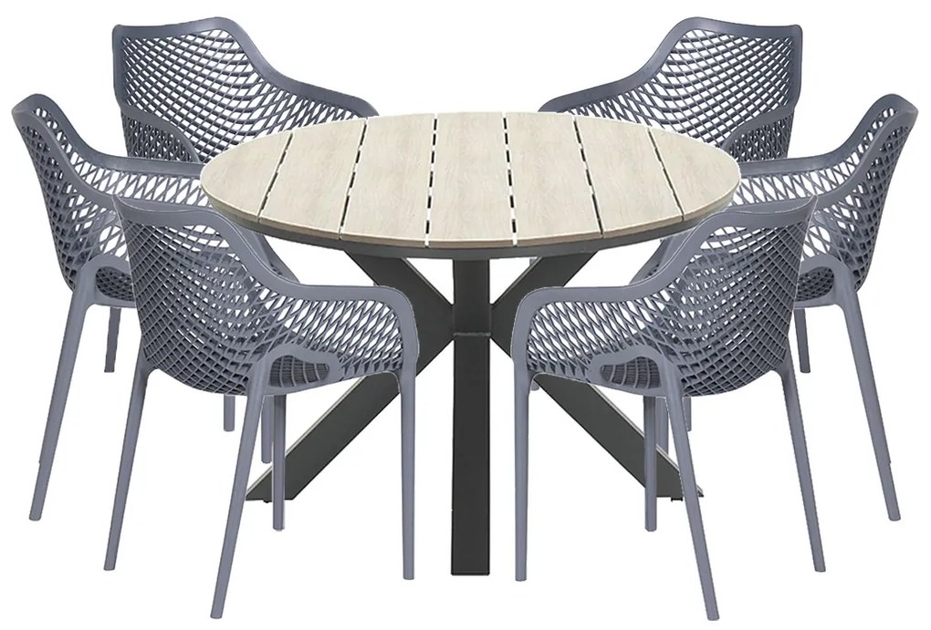 Garden Impressions Air XL tuinset 7-delig donker grijs - Tulli tuintafel ovaal 220x115 cm light teak look