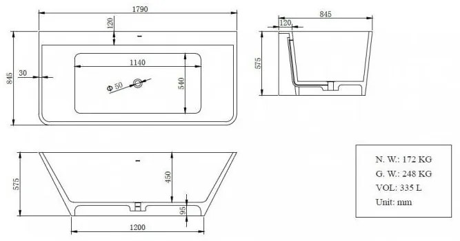 Mueller back to wall solid surface ligbad mat wit