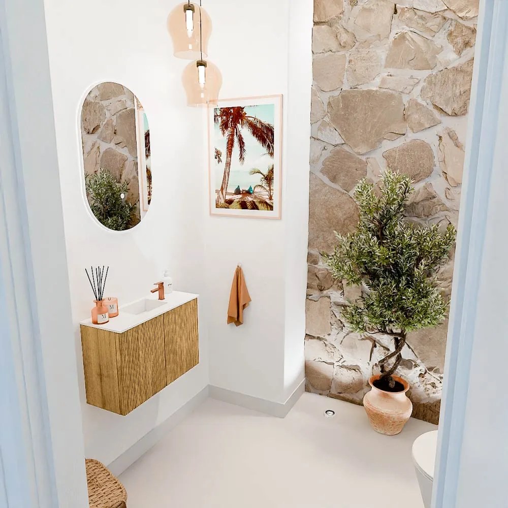 Mondiaz Joya 60cm toiletmeubel oak met wastafel faye midden 1 kraangat talc