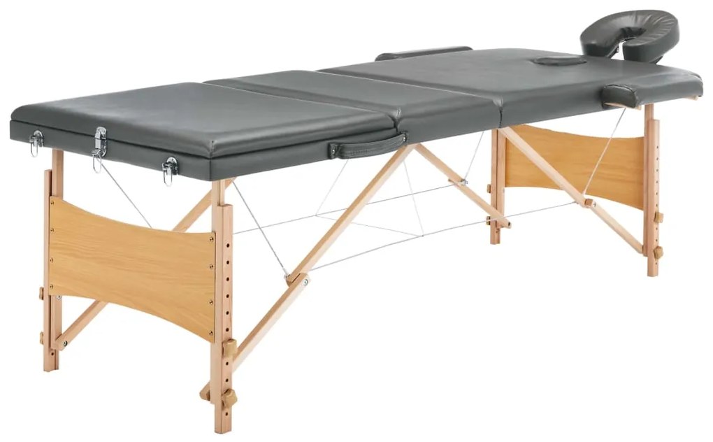 vidaXL Massagetafel met 3 zones 186x68 cm houten frame antraciet