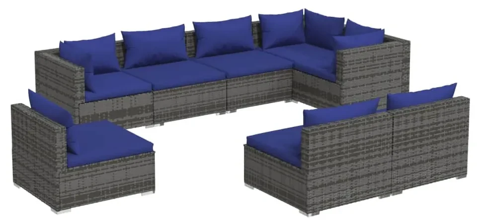 vidaXL 8-delige Loungeset met kussens poly rattan grijs