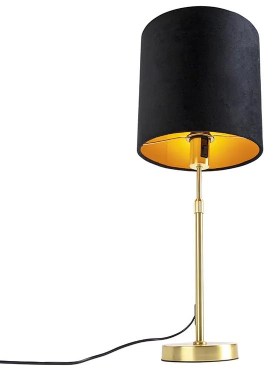 Stoffen Tafellamp goud/messing met velours kap zwart 25 cm - Parte Modern E27 cilinder / rond rond Binnenverlichting Lamp