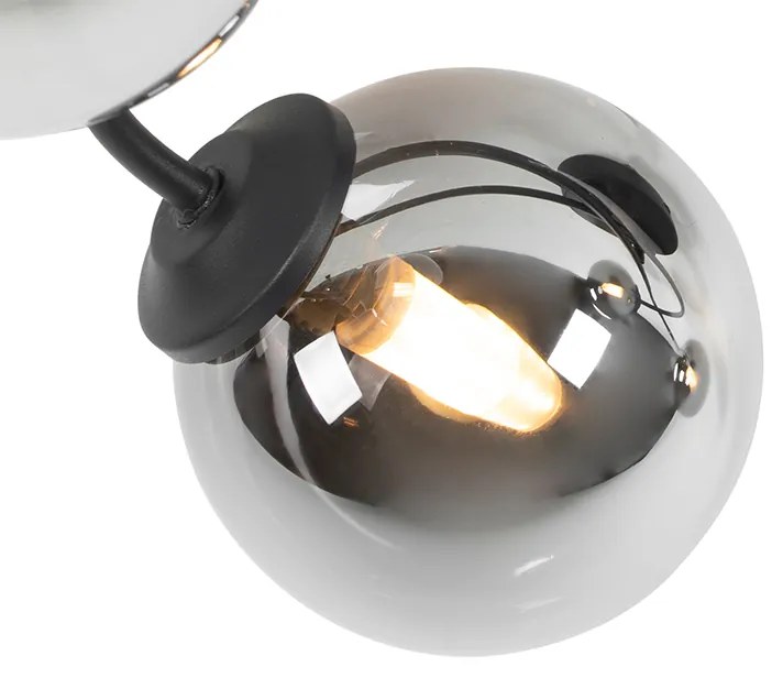 Moderne plafondlamp zwart 4-lichts met smoke glas - Athens