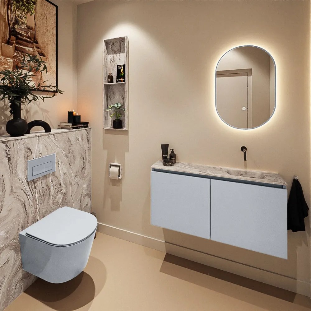 Mondiaz Ture DLux toiletmeubel 100cm clay met wastafel glace rechts zonder kraangat