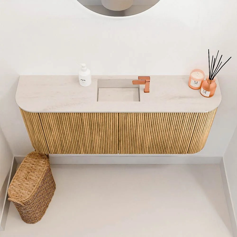 Mondiaz Joya DLux 105cm toiletmeubel ronding links/rechts oak met wastafel faye midden 1 kraangat meli