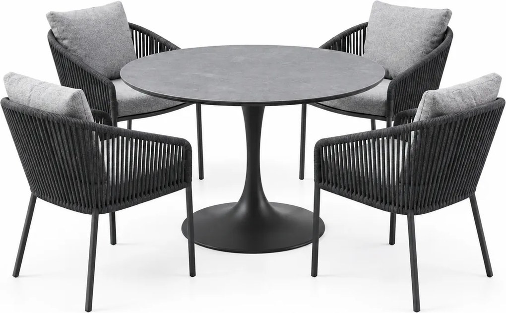 Flair Brightling dining tuinset 120xH75 cm 5 delig antraciet keramiek
