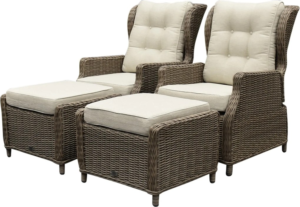 Ibiza lounge balkonset verstelbaar 4 delig bruin wicker | naturel mixed weave kussen