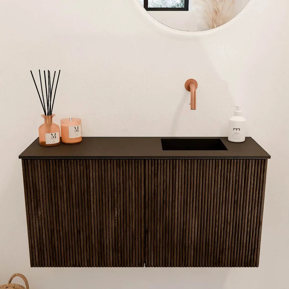 Mondiaz Joya 80cm toiletmeubel walnut met wastafel faye rechts zonder kraangat urban