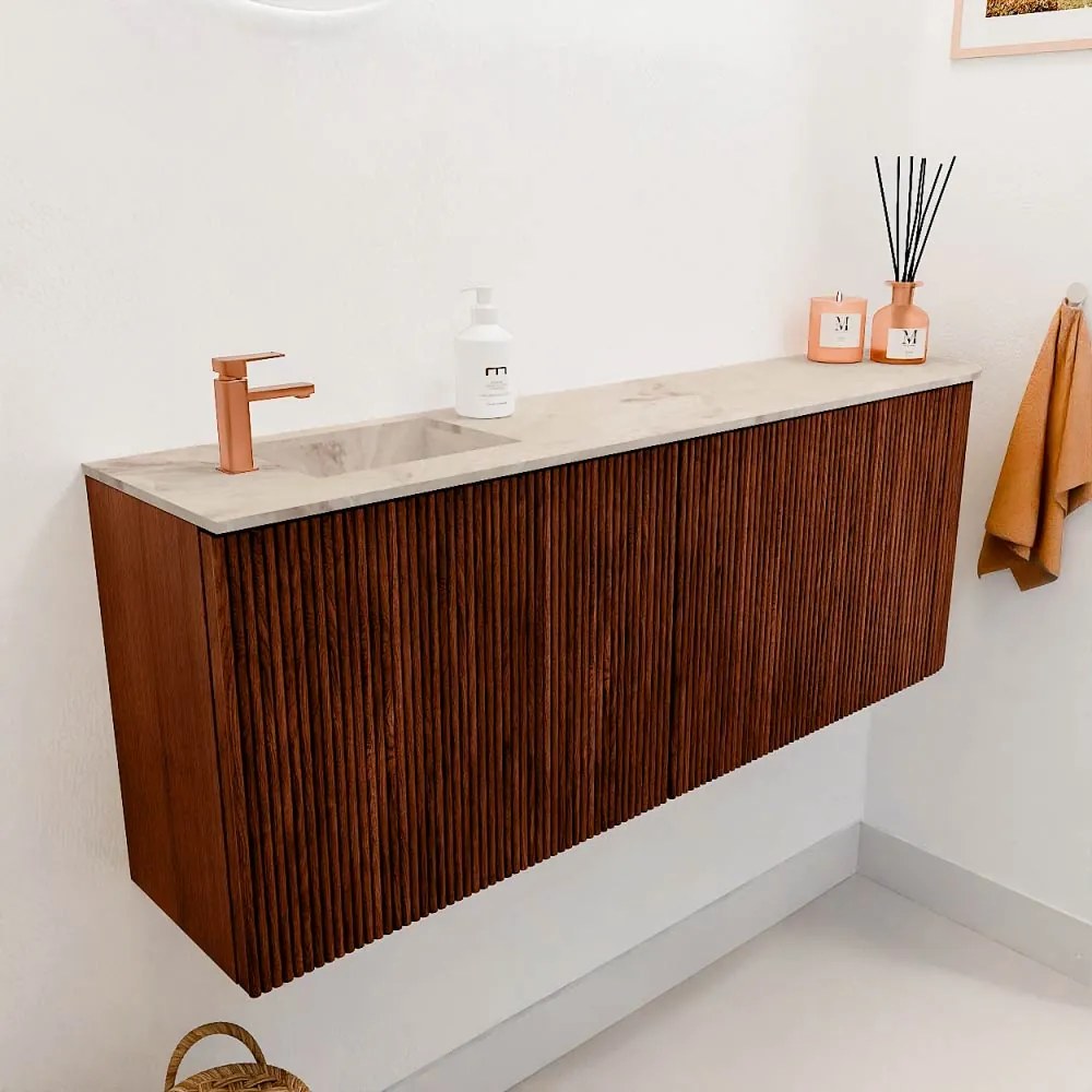 Mondiaz Joya DLux 110cm toiletmeubel ronding rechts ruby met wastafel faye links 1 kraangat frappe