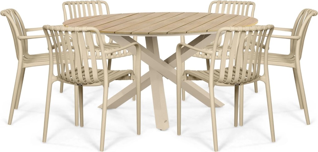 Tuinset Ronde Tuintafel 6 personen 150 cm Kunststof Zand/Beige  Domani Furniture Alba/Ancona