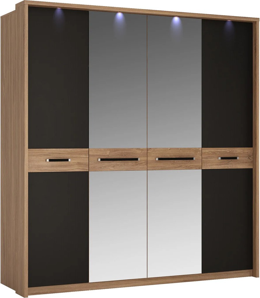 Kledingkast Melenou 103, Stirling eik, Zwart, 215x206x65cm, 261 kg, Kledingkast deuren: Met scharnieren