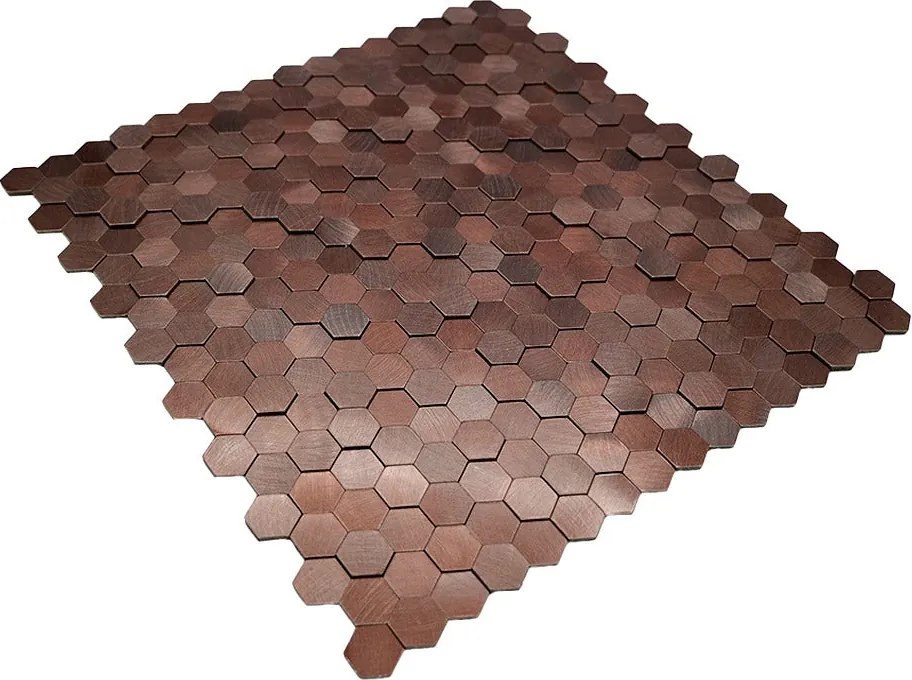 Zelfklevende Mozaïektegels Metaal | Mini Hexagon 3D Donkerkoper | 29,8×30,7 cm | Keuken, Bad & WC