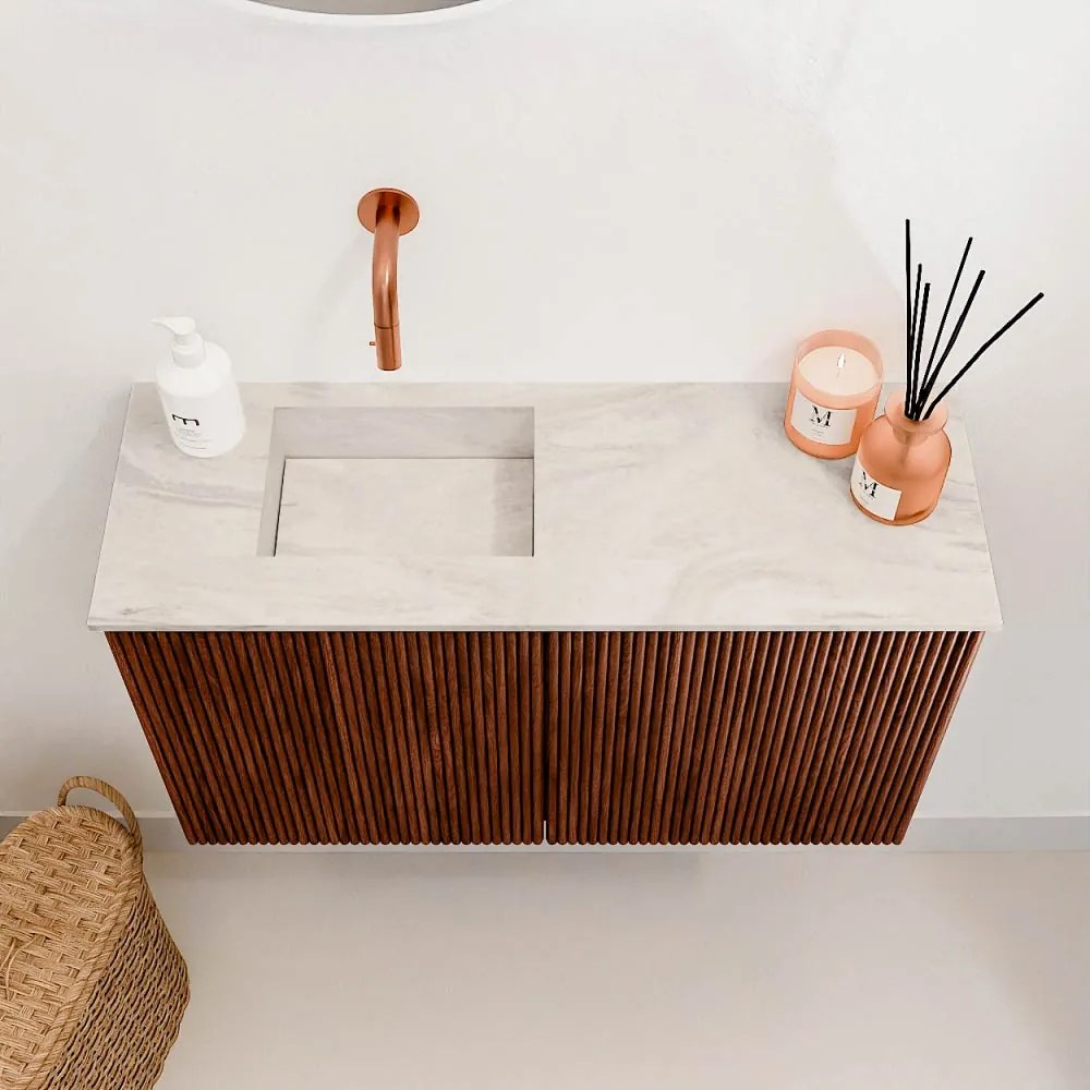 Mondiaz Joya DLux 70cm toiletmeubel ruby met wastafel faye links zonder kraangat ostra
