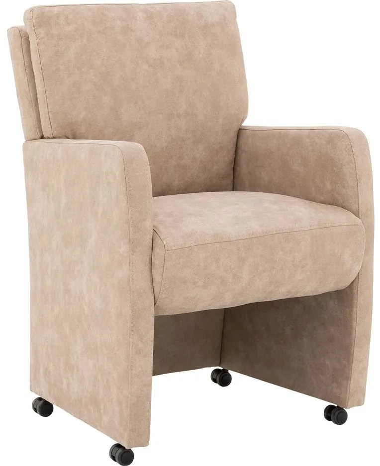 Goossens Eetkamerstoel Leen beige microvezel met armleuning en met wielen, stijlvol landelijk