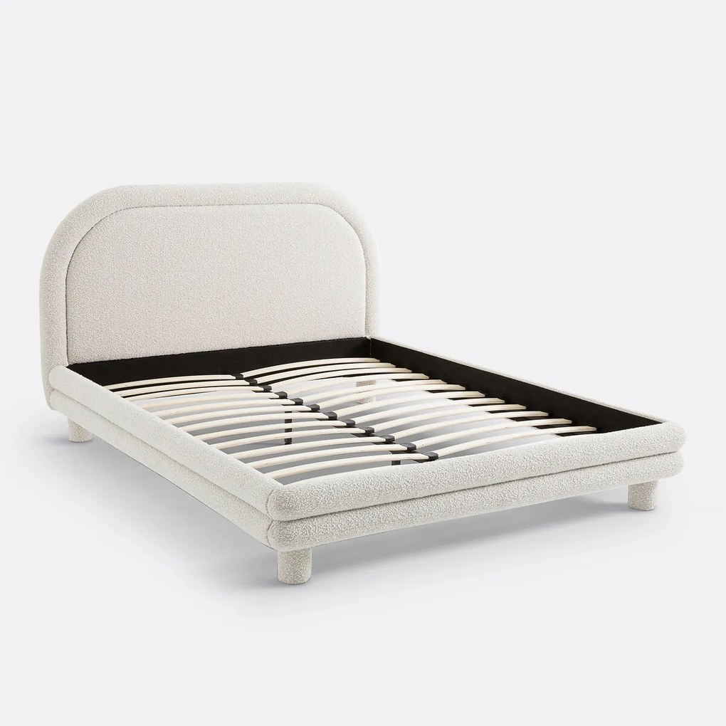 Bed met lattenbodem, bouclette stof, Mendosa