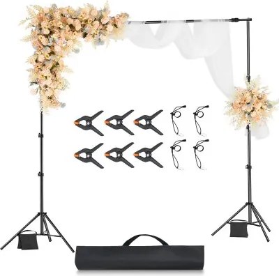 VEVOR Achtergrondstandaard Verstelbare Foto Achtergrondstandaard (Achtergronddoek: 260 x 300 cm), Draagbare Achtergrondstandaard met 2 Statieven, Schermstandaard voor Productfotografie Studiofotografie