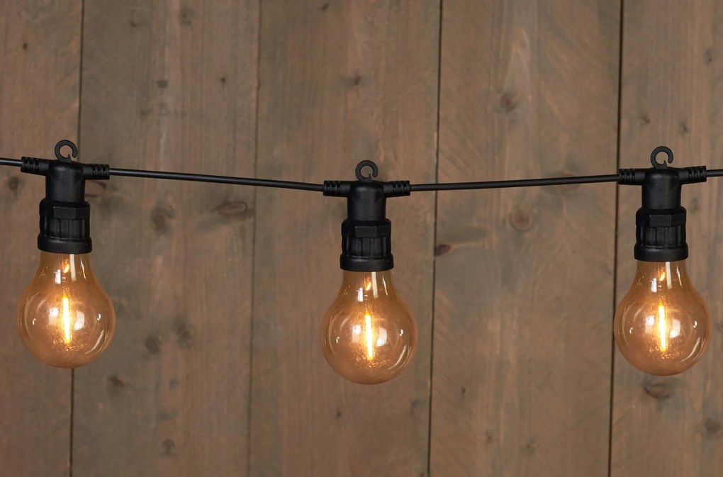 10 partylights met filament 6cm led classic 10m/3m aanloopsnoer noir / ip44 trafo