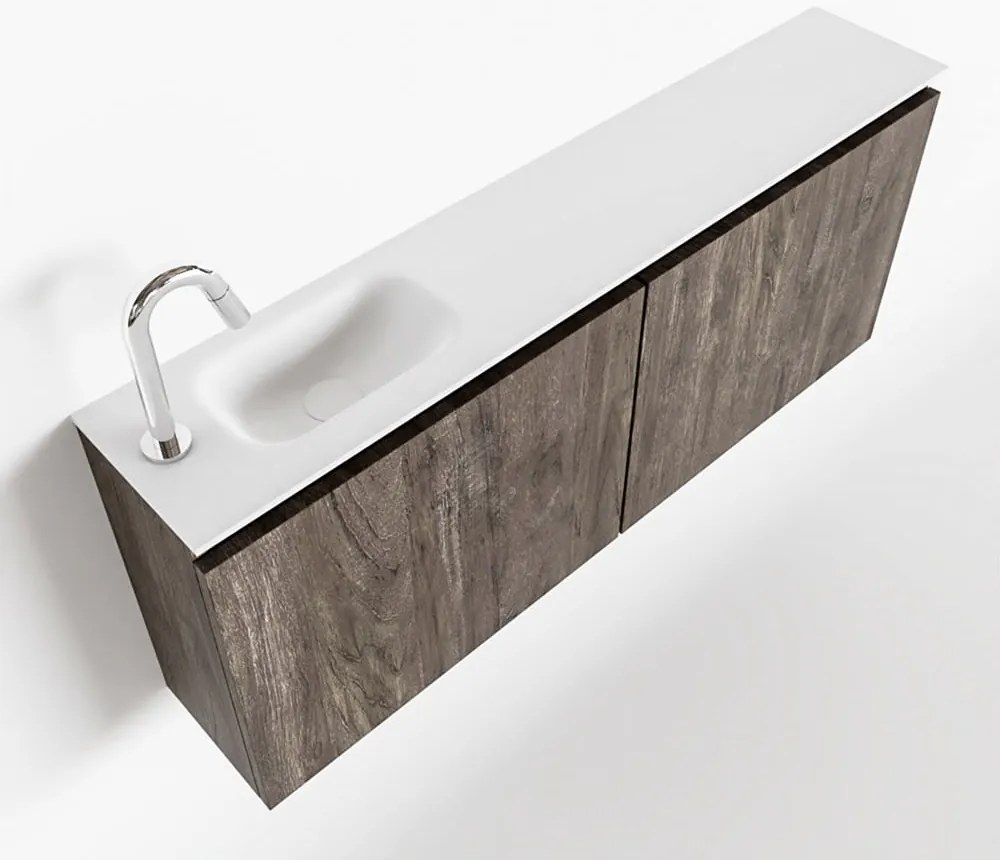 Mondiaz Ture 120cm toiletmeubel dark brown met wastafel talc links 1 kraangat