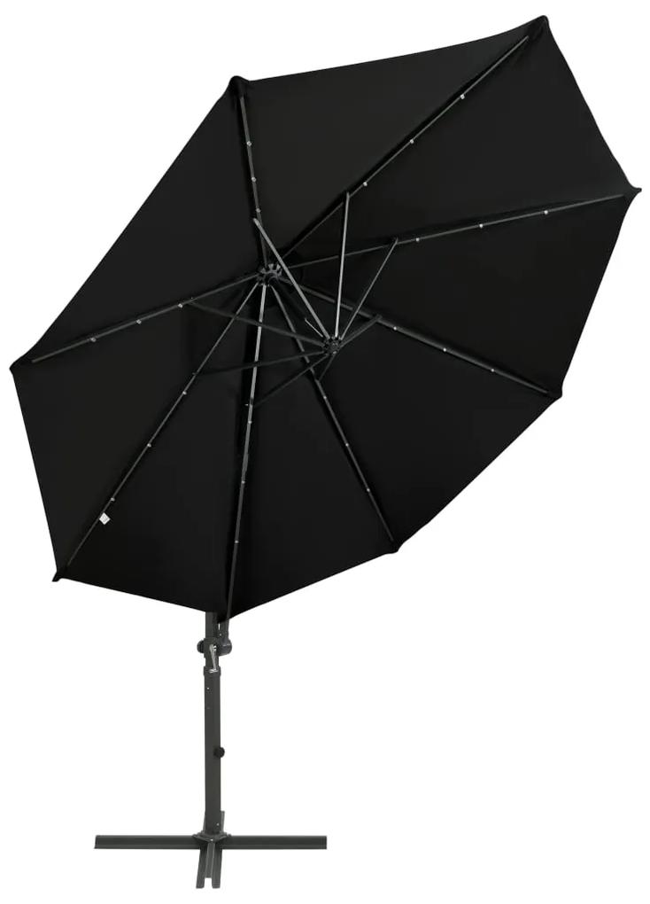 vidaXL Zweefparasol met paal en LED-verlichting 300 cm zwart