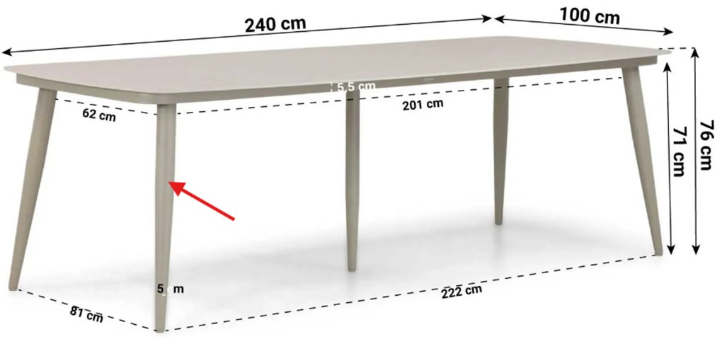 Tuinset 6 personen 240 cm Aluminium/rope Taupe Lifestyle Garden Furniture Granada/Vienna