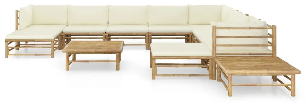 vidaXL 12-delige Loungeset met crèmewitte kussens bamboe