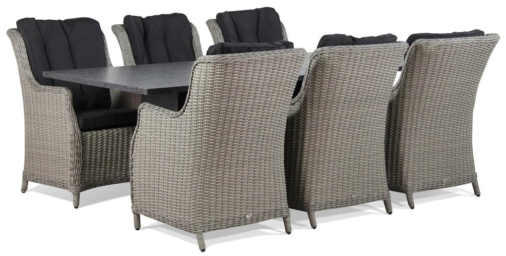 Tuinset 6 personen 220 cm Wicker Grijs Garden Collections Buckingham/Graniet