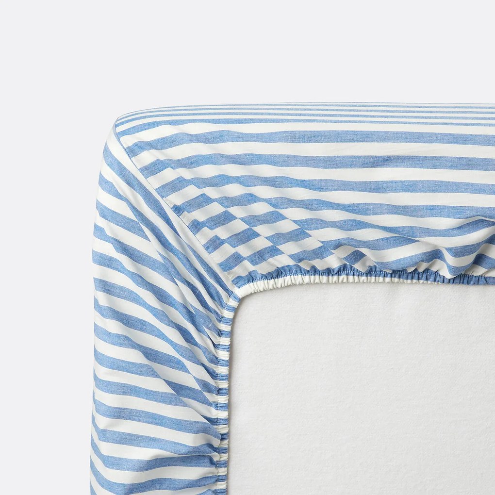 Hoeslaken katoen rand 30 cm, Soizic blauw