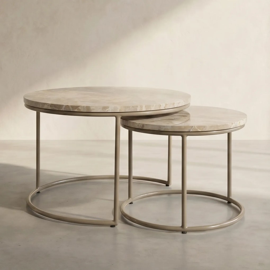 Ronde Salontafelset Marmer - 60 X 60cm.