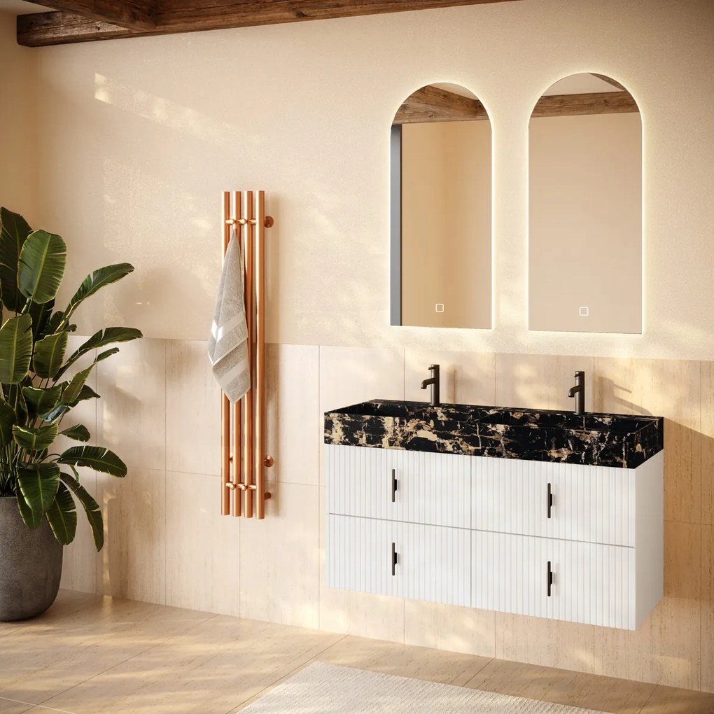 Muebles Murcia badmeubel ribbelfront 120cm wit mat met Portoro Gold wastafel met kraangaten