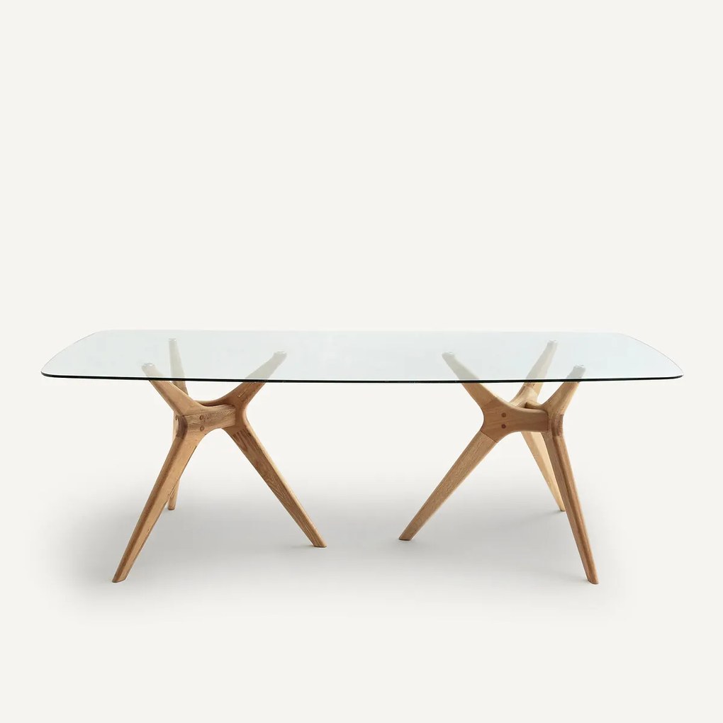 Rechthoekige tafel van glas en eikenhout, Maricielo