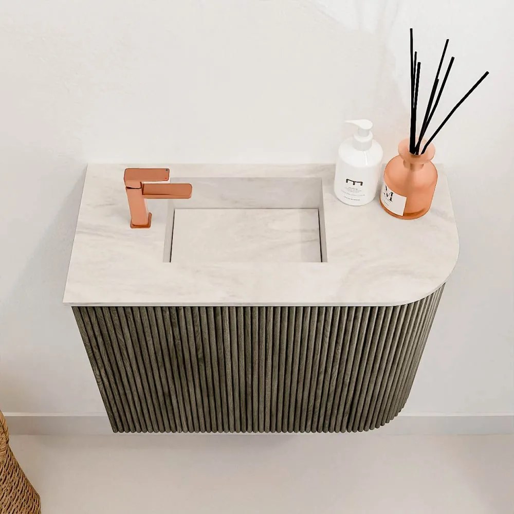 Mondiaz Joya DLux 50cm toiletmeubel ronding rechts shadow met wastafel faye links 1 kraangat ostra